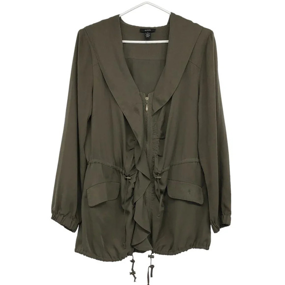 Alfani olive army green full zip hooded anorak jacket size 6 - Picture 1 of 15